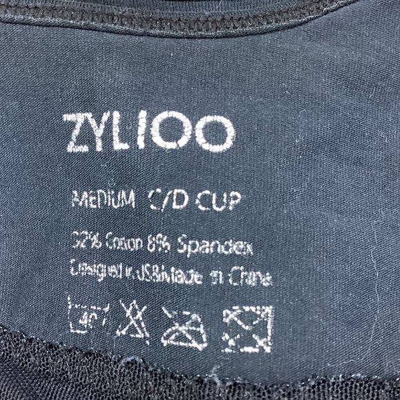 ZYLIOO Built-in-Bra Tank Top Sz M (C/D Cup) Black Scoop Neck #323D - Picture 8 of 8